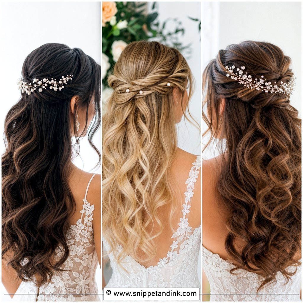 15 Half-Up Half-Down Wedding Hair with Crown Ideas for Brides
