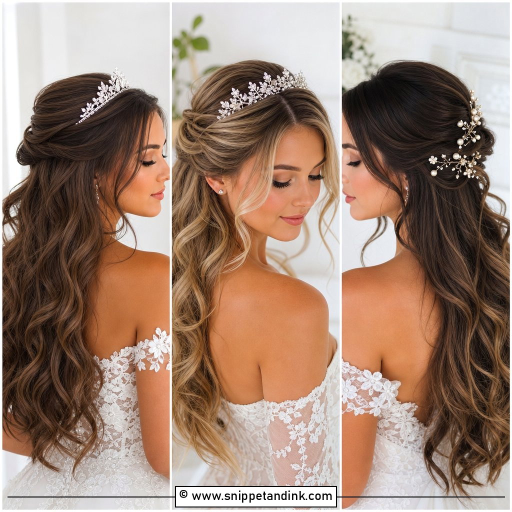 15 Half-Up Half-Down Wedding Hair with Tiara Ideas for Queens