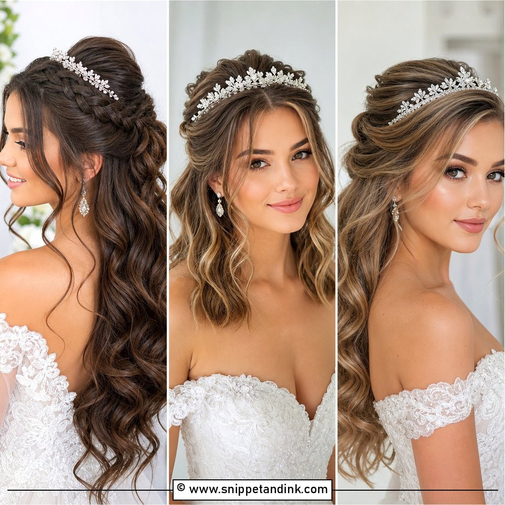 15 Half-Up Half-Down Wedding Hair with a Tiara Ideas for Brides
