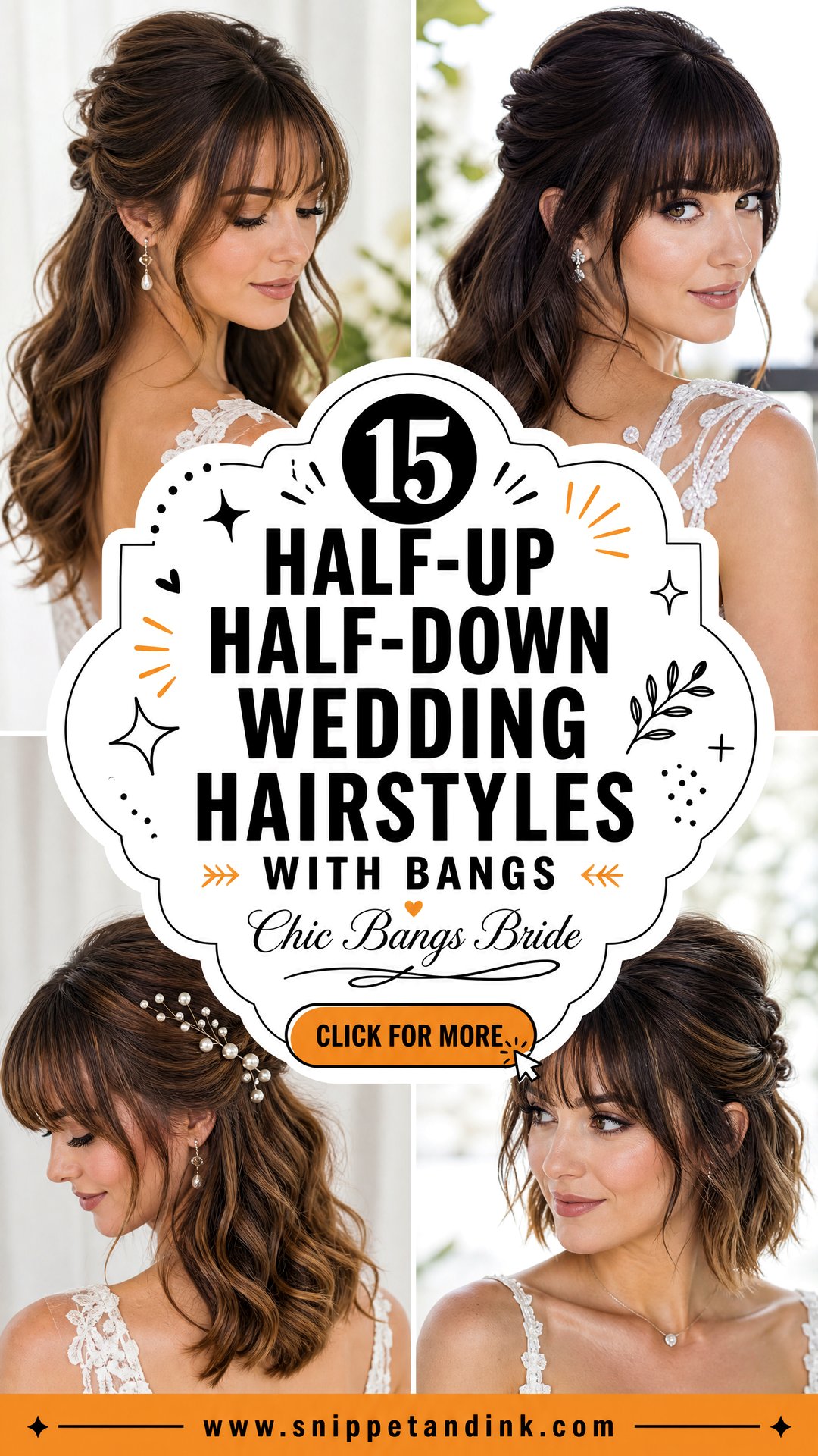15 Half-Up Half-Down Wedding Hairstyles with Bangs for Brides - 15 Half-Up Half-Down Wedding Hairstyles with Bangs for Brides