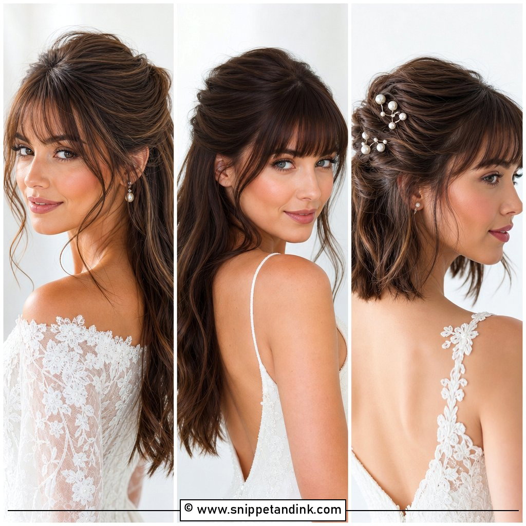 15 Half-Up Half-Down Wedding Hairstyles with Bangs for Brides