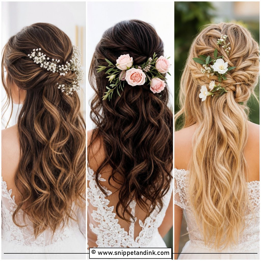15 Half-Up Half-Down Wedding Hairstyles with Flowers