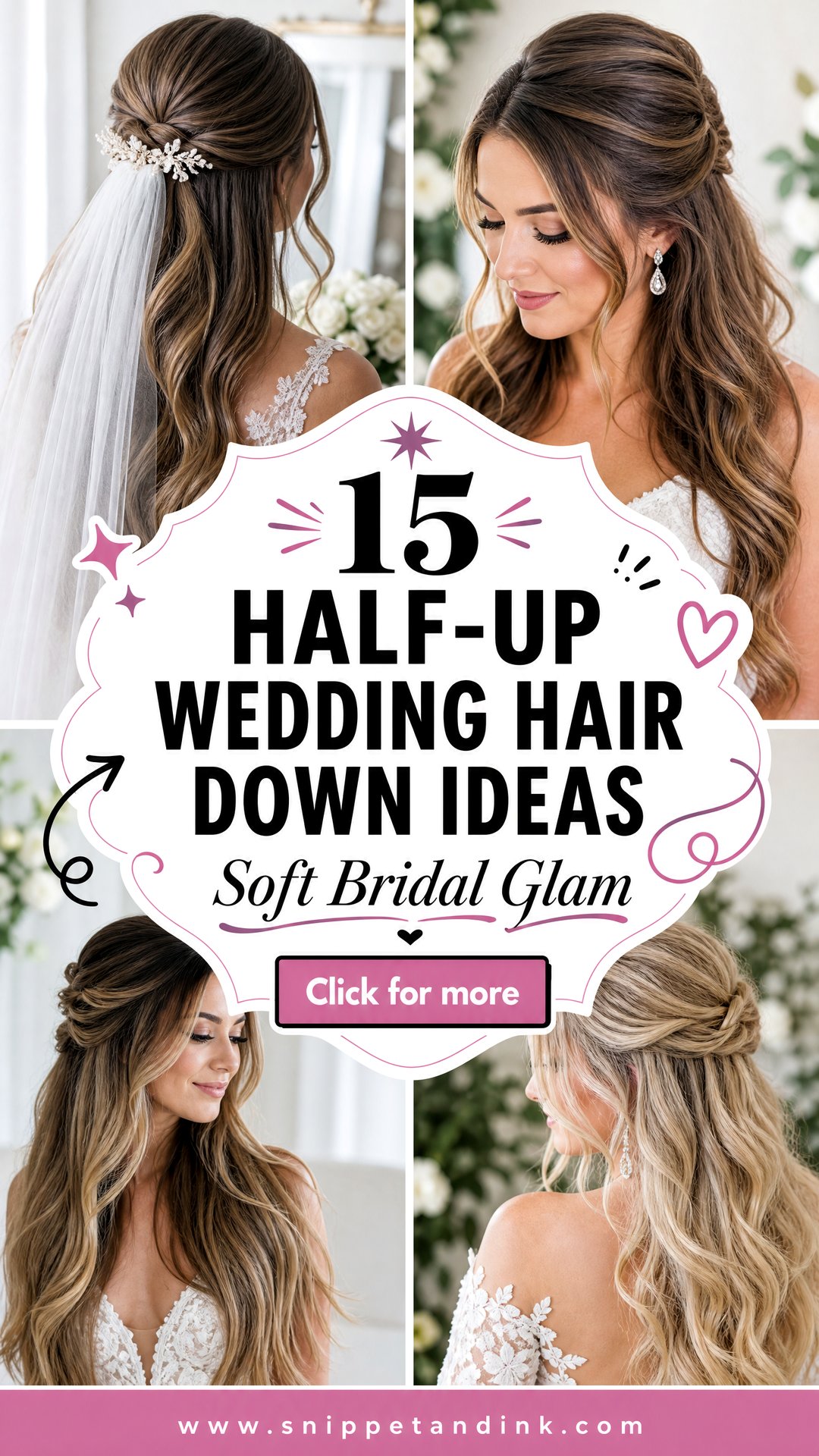 15 Half-Up Wedding Hair Down Ideas for Soft Bridal Glam - 15 Half-Up Wedding Hair Down Ideas for Soft Bridal Glam