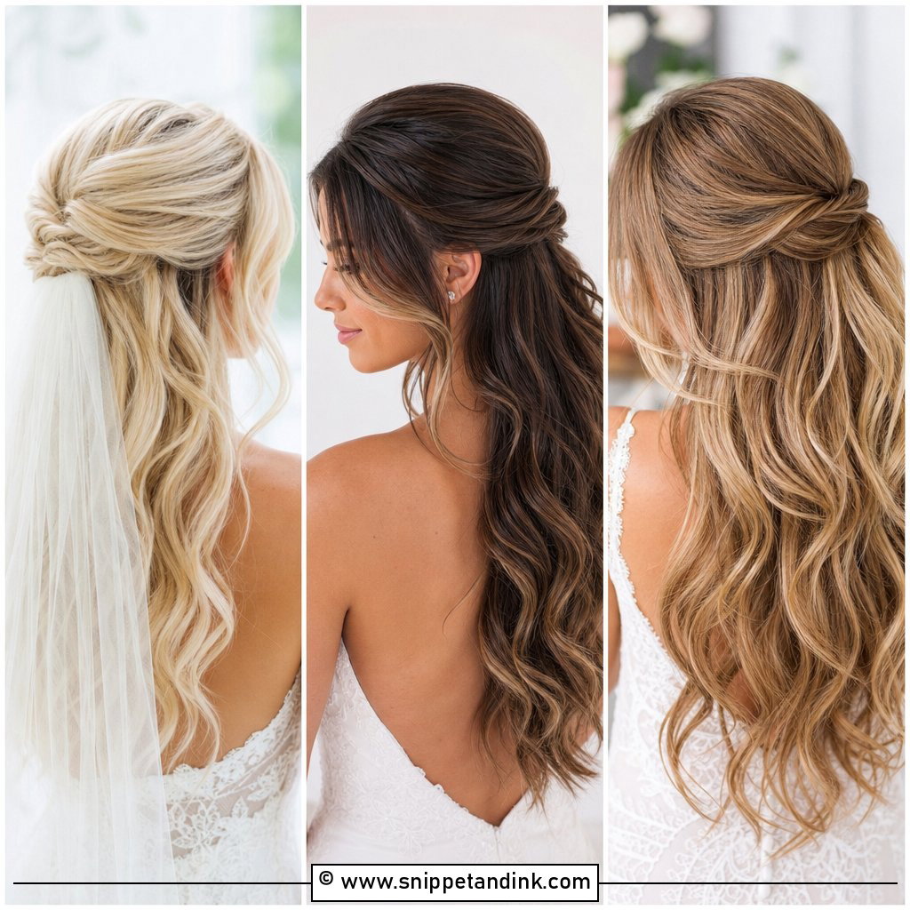 15 Half-Up Wedding Hair Down Ideas for Soft Bridal Glam