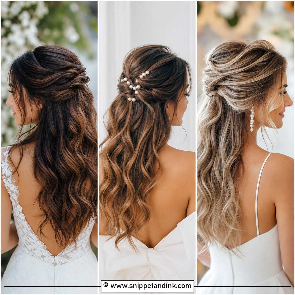 15 Half-Up Wedding Long Hairstyles for Timeless Brides