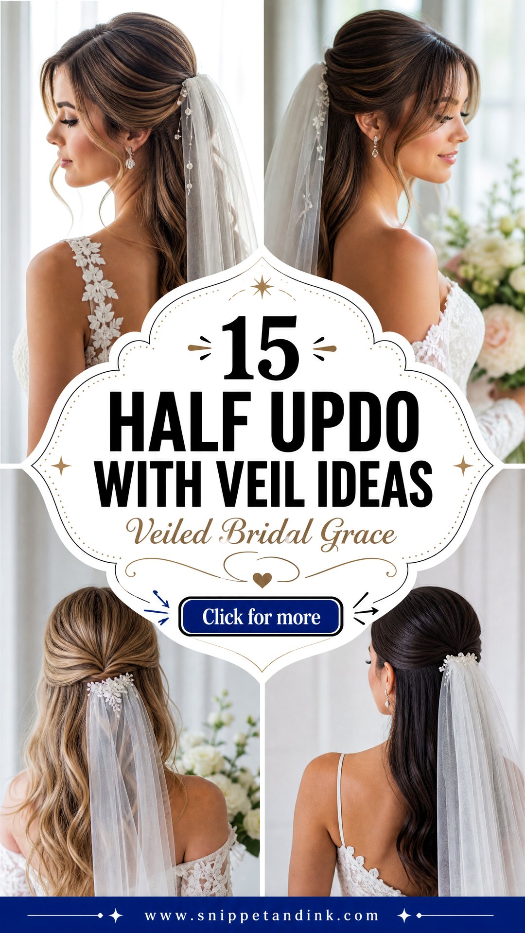 15 Half Updo with Veil Ideas for Elegant Bridal Style - 15 Half Updo with Veil Ideas for Elegant Bridal Style
