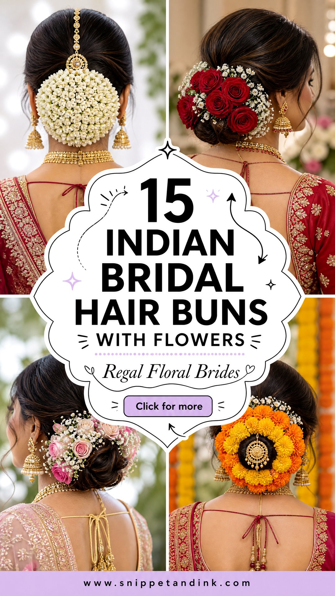 15 Indian Bridal Hair Buns with Flowers for Regal Brides - 15 Indian Bridal Hair Buns with Flowers for Regal Brides