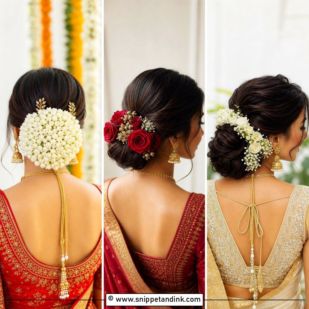 15 Indian Bridal Hair Buns with Flowers for Regal Brides