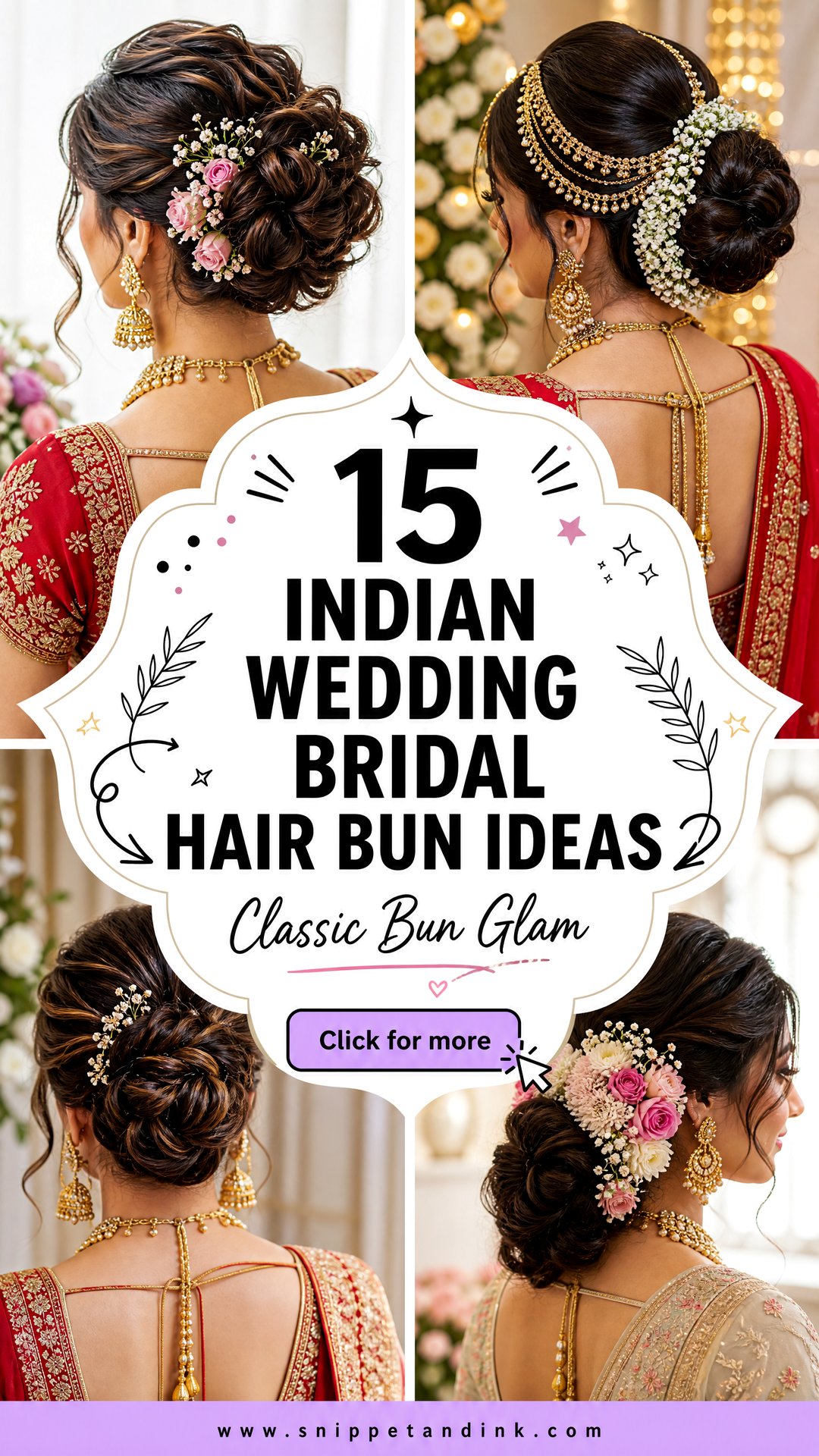 15 Indian Wedding Bridal Hair Bun Ideas for Classic Glam - 15 Indian Wedding Bridal Hair Bun Ideas for Classic Glam