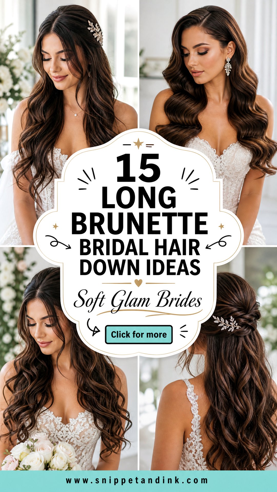 15 Long Brunette Bridal Hair Down Ideas for Soft Glam Brides - 15 Long Brunette Bridal Hair Down Ideas for Soft Glam Brides