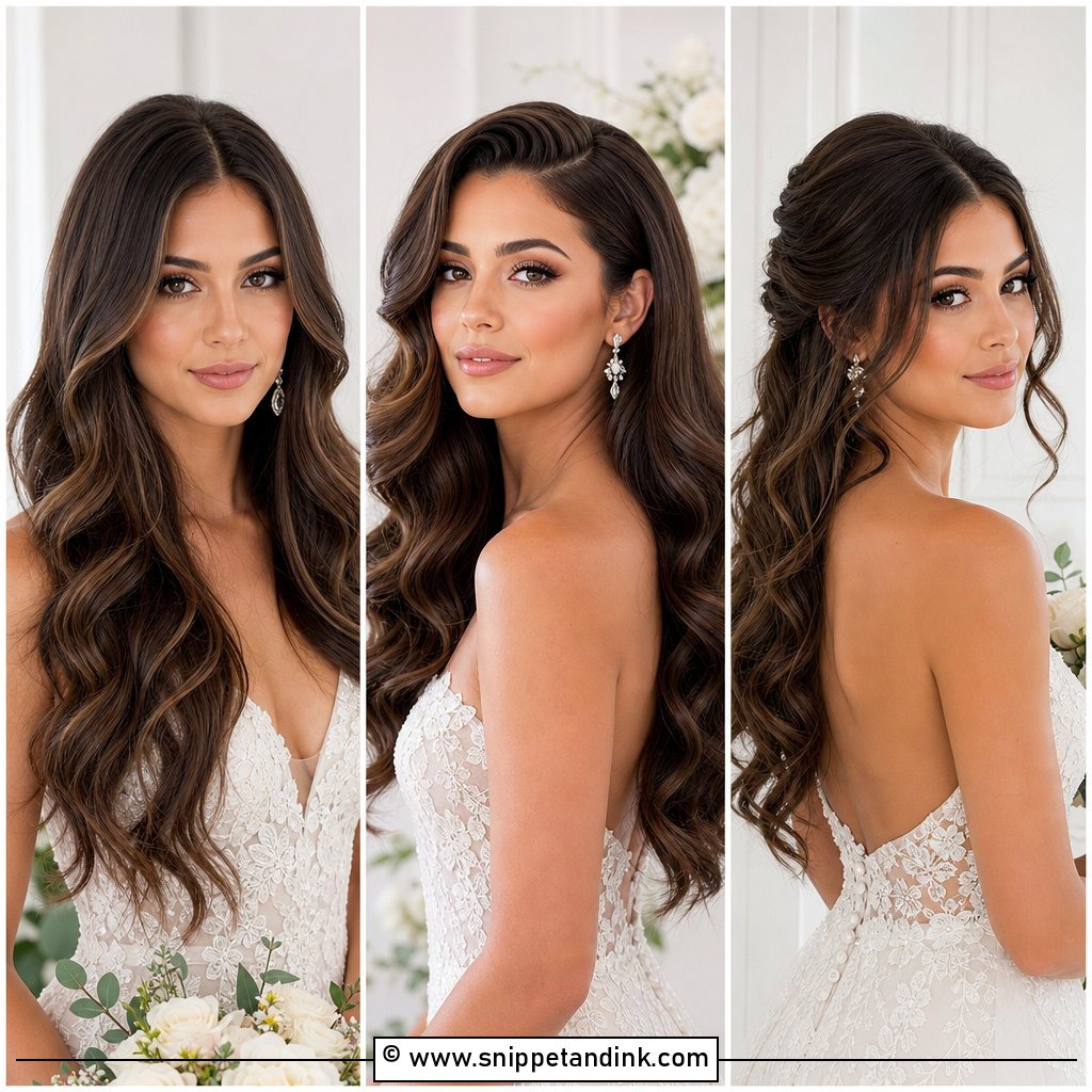 15 Long Brunette Bridal Hair Down Ideas for Soft Glam Brides