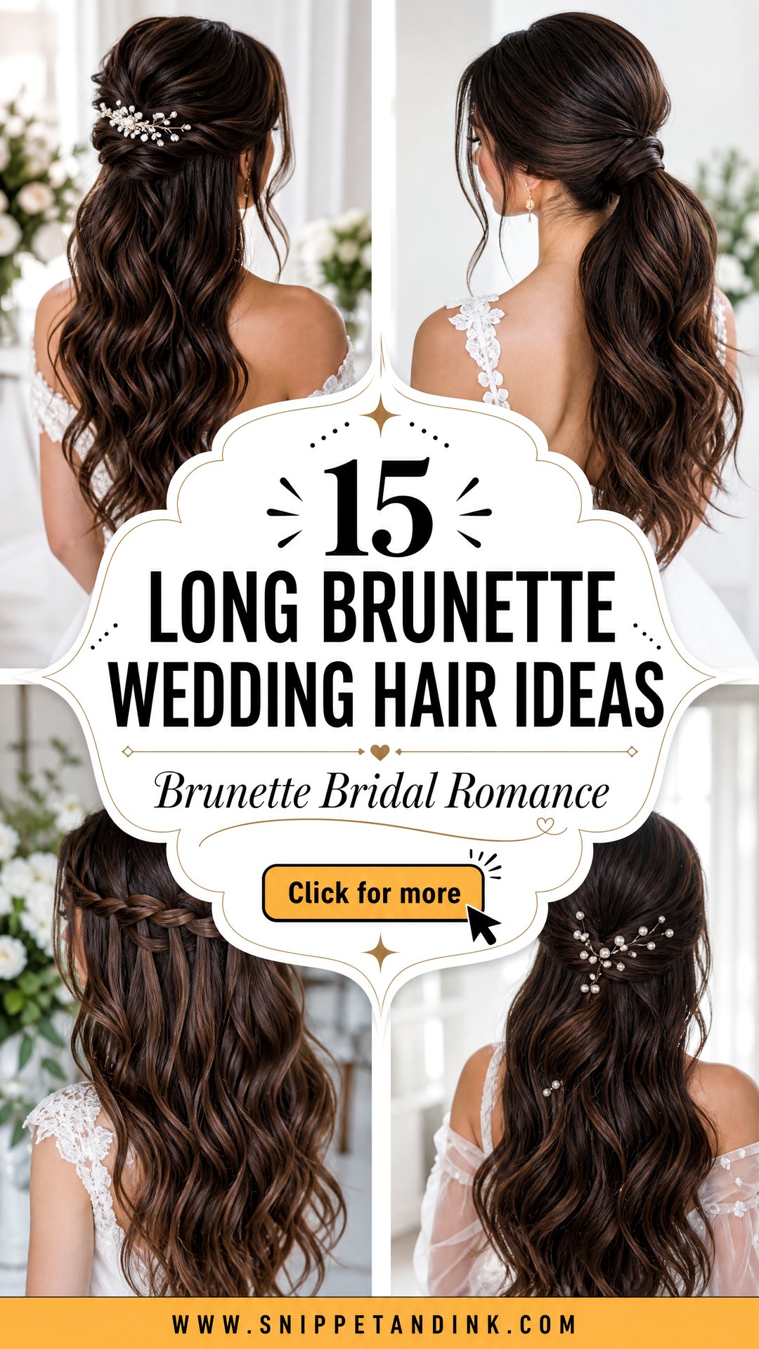 15 Long Brunette Wedding Hair Ideas for Romantic Brides - 15 Long Brunette Wedding Hair Ideas for Romantic Brides