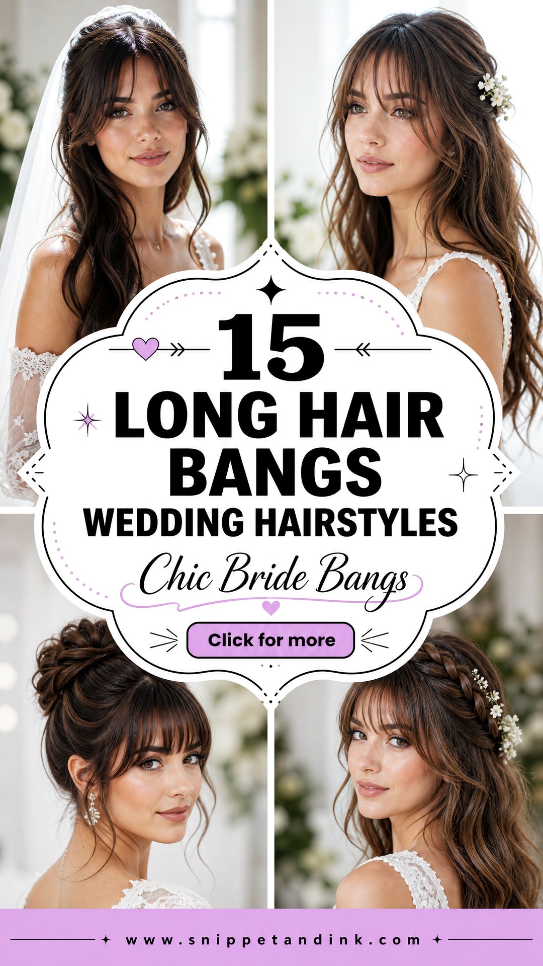 15 Long Hair Bangs Wedding Hairstyles for Chic Brides - 15 Long Hair Bangs Wedding Hairstyles for Chic Brides