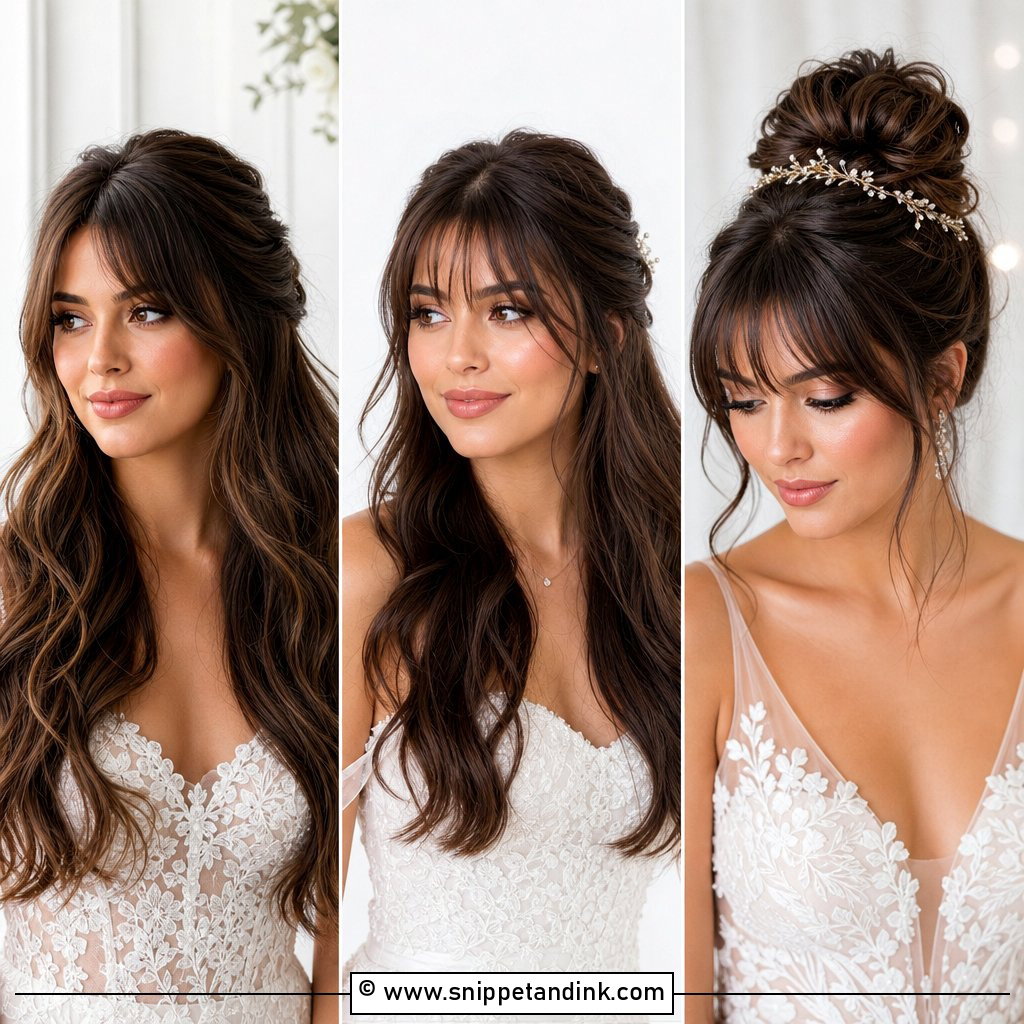 15 Long Hair Bangs Wedding Hairstyles for Chic Brides