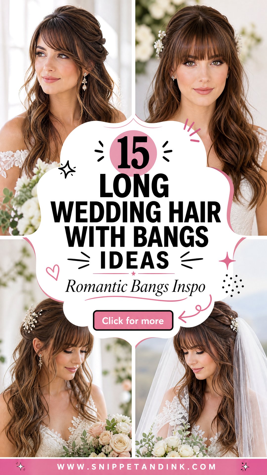 15 Long Wedding Hair with Bangs Ideas for Romantic Brides - 15 Long Wedding Hair with Bangs Ideas for Romantic Brides