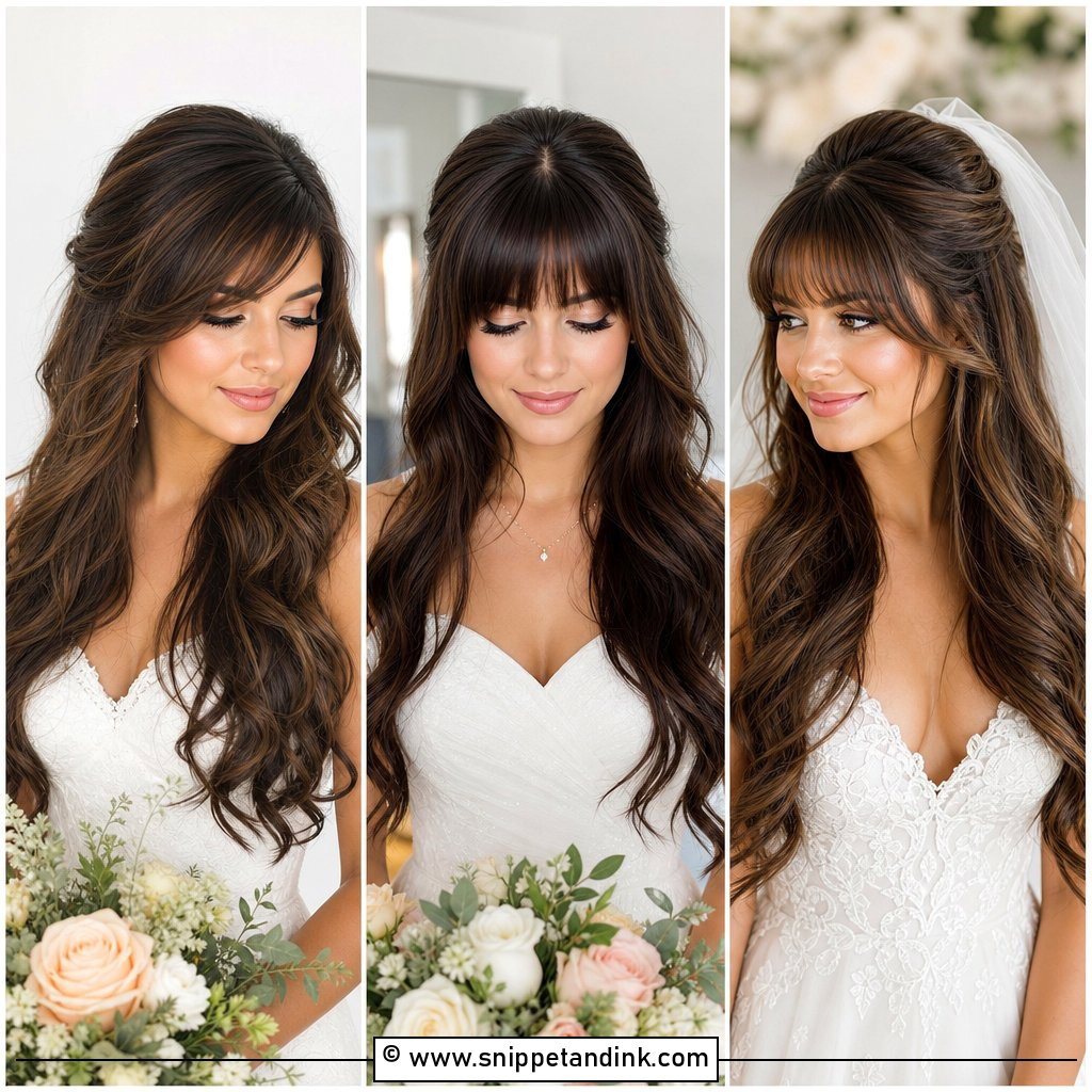 15 Long Wedding Hair with Bangs Ideas for Romantic Brides