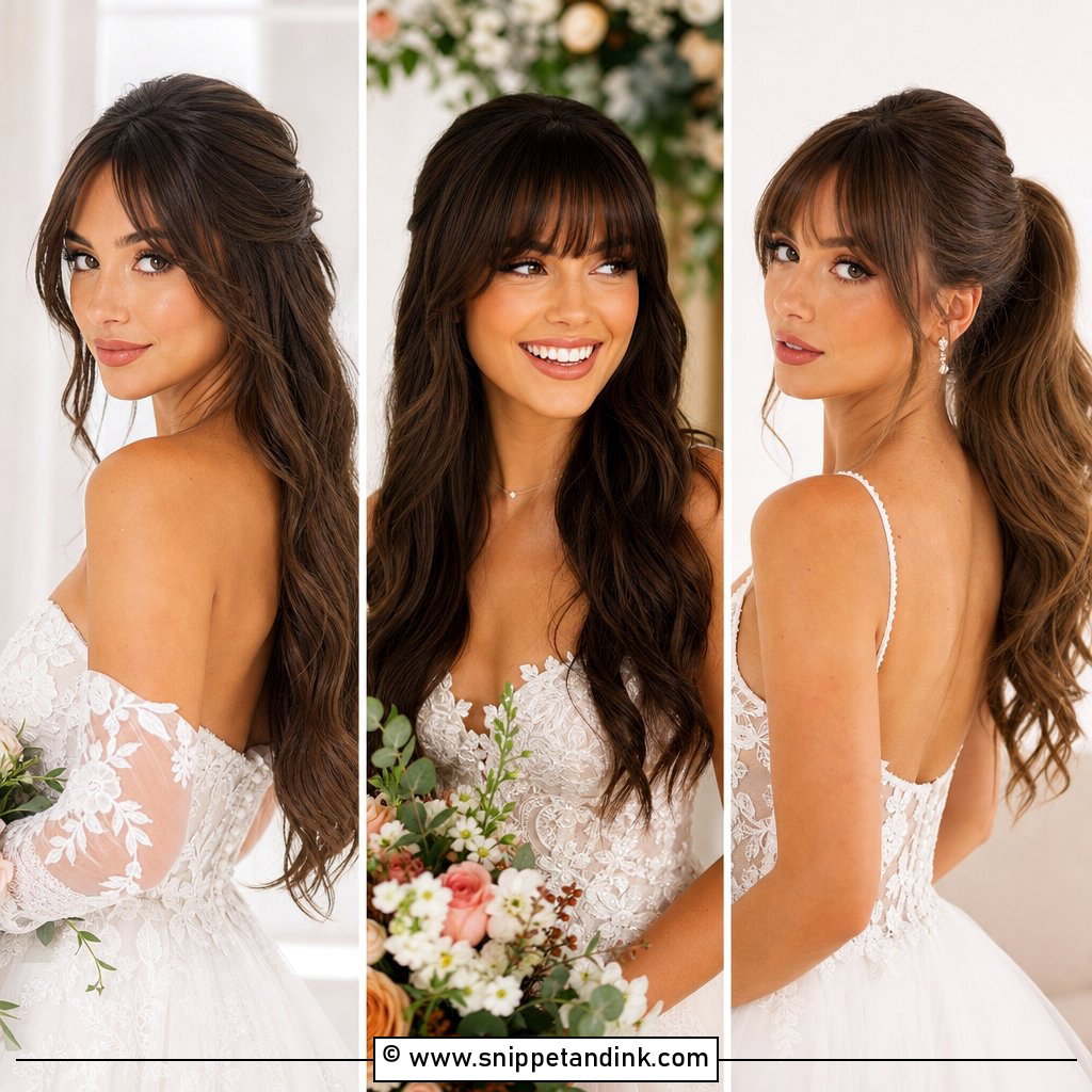 15 Long Wedding Hairstyles with Bangs for Modern Brides