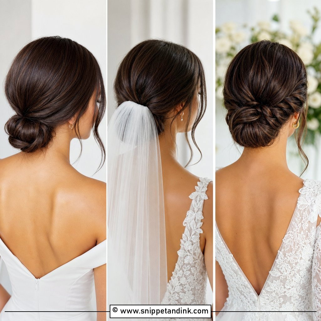 15 Low Bun Brunette Wedding Hair Ideas for Rich Elegant Style