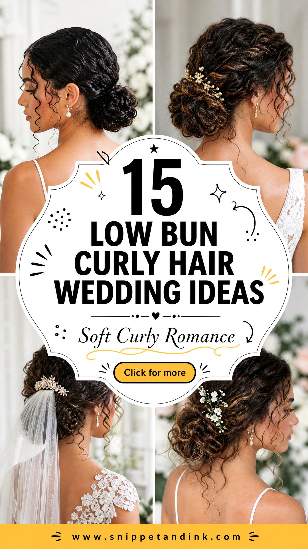 15 Low Bun Curly Hair Wedding Ideas for Soft Romantic Looks - 15 Low Bun Curly Hair Wedding Ideas for Soft Romantic Looks