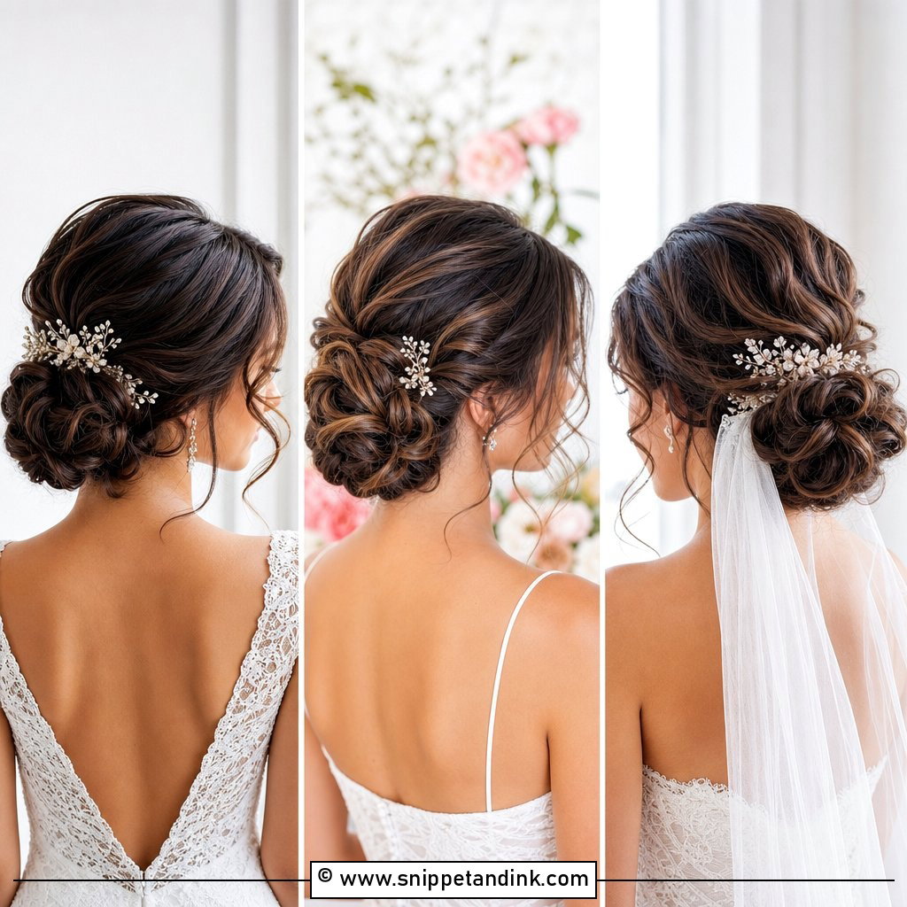 15 Low Bun Curly Hair Wedding Ideas for Soft Romantic Looks