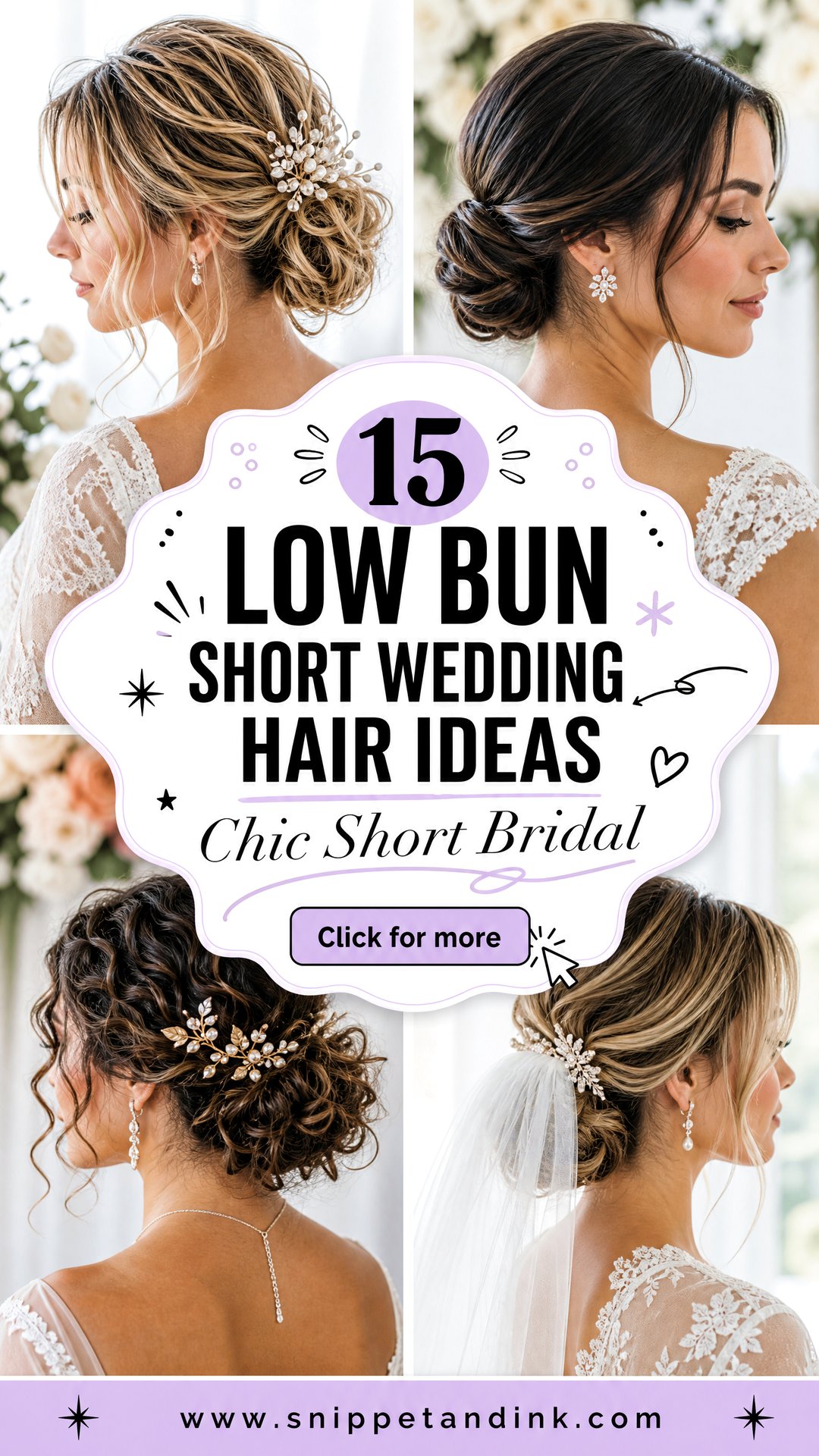 15 Low Bun Short Wedding Hair Ideas for Chic Bridal Beauty - 15 Low Bun Short Wedding Hair Ideas for Chic Bridal Beauty
