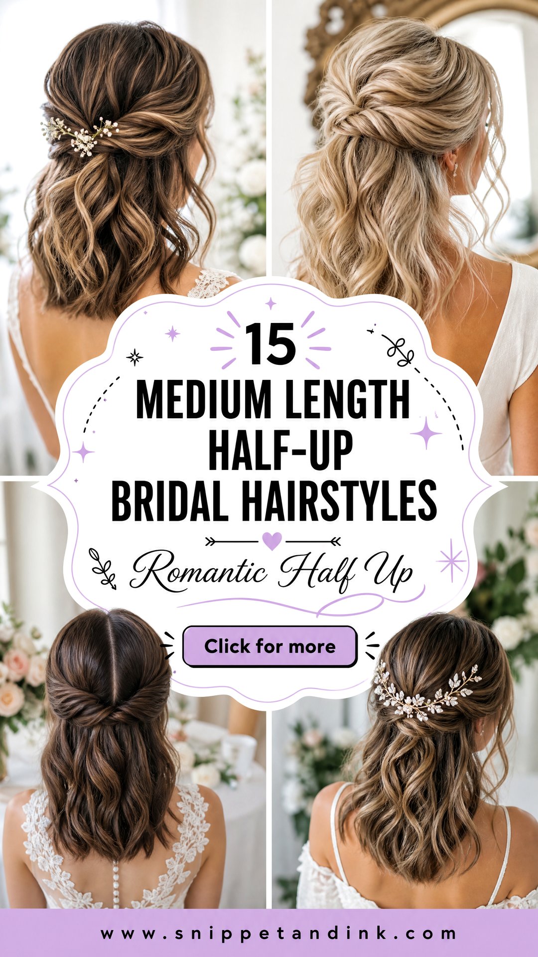 15 Medium Length Half-Up Bridal Hairstyles Youll Love - 15 Medium Length Half-Up Bridal Hairstyles You’ll Love