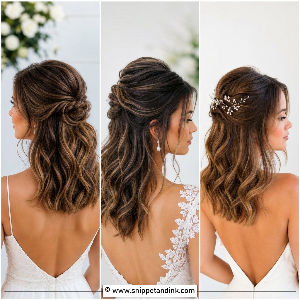 15 Medium Length Half-Up Bridal Hairstyles Youll Love