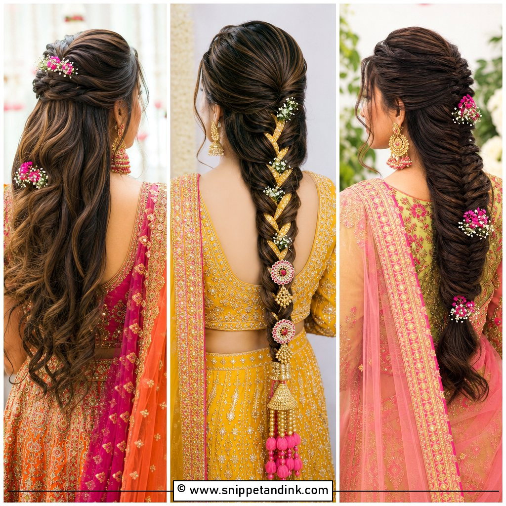 15 Mendhi Hairstyles for Bride Looks Full of Festive Charm