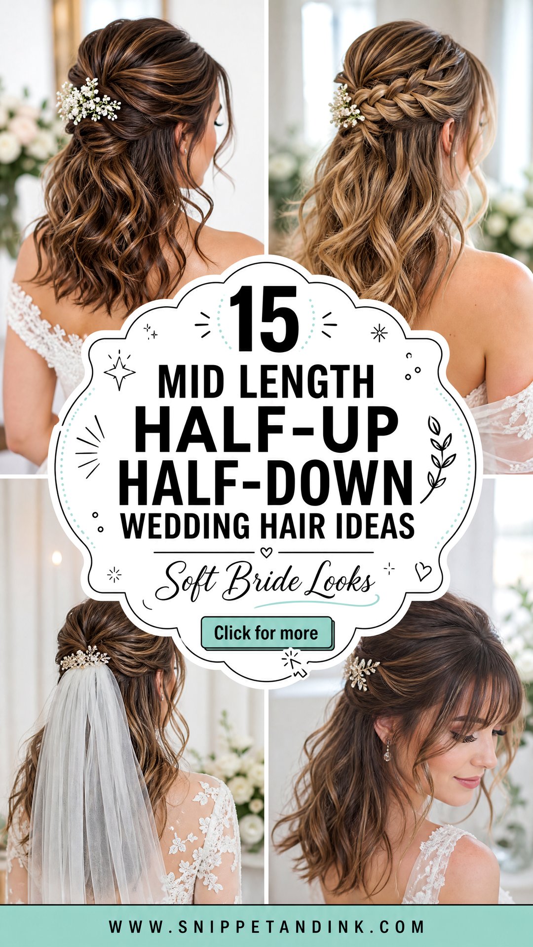 15 Mid Length Half-Up Half-Down Wedding Hair Ideas for Brides - 15 Mid Length Half-Up Half-Down Wedding Hair Ideas for Brides