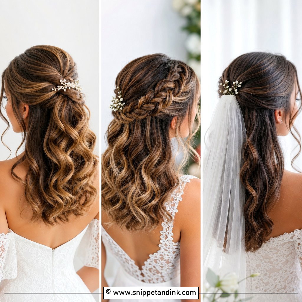 15 Mid Length Half-Up Half-Down Wedding Hair Ideas for Brides