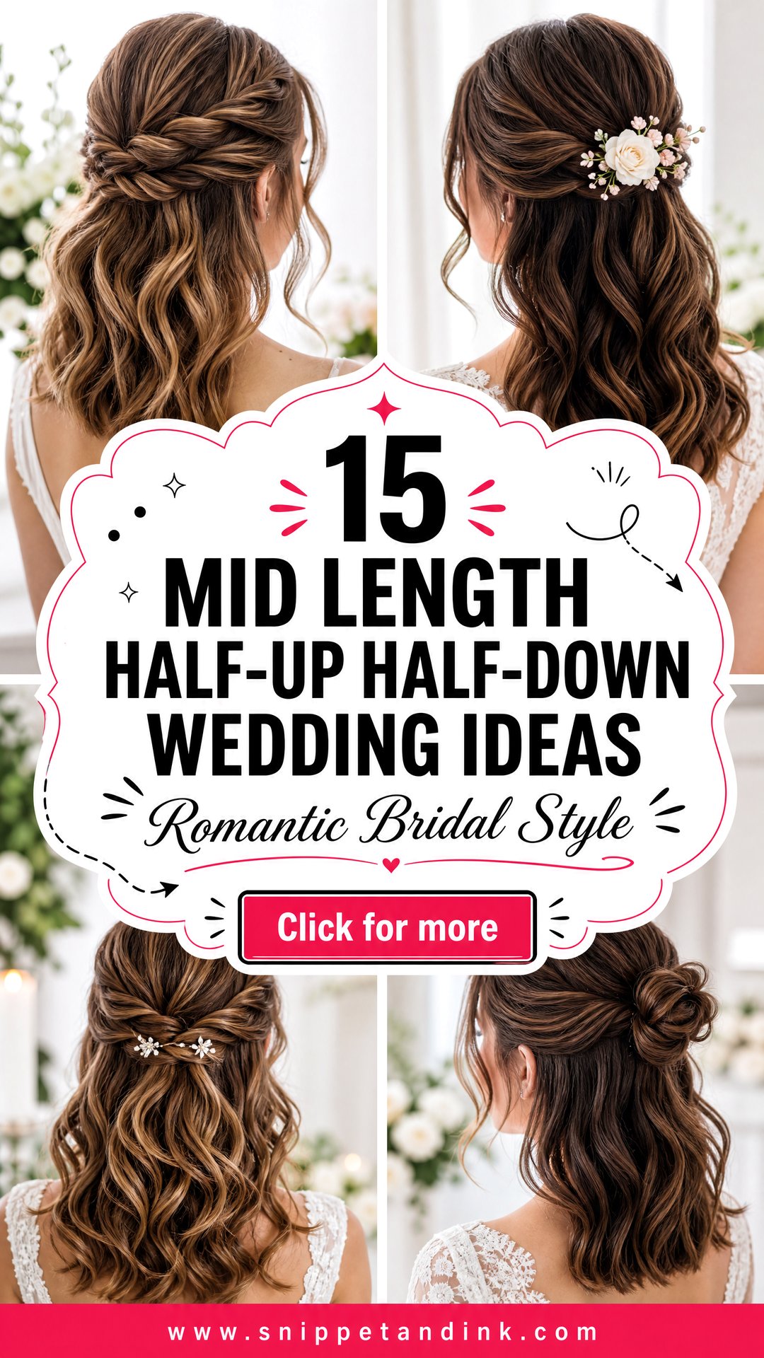15 Mid Length Half-Up Half-Down Wedding Ideas for Brides - 15 Mid Length Half-Up Half-Down Wedding Ideas for Brides