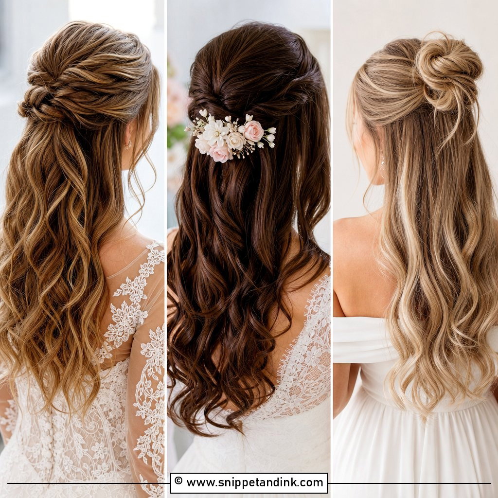 15 Mid Length Half-Up Half-Down Wedding Ideas for Brides