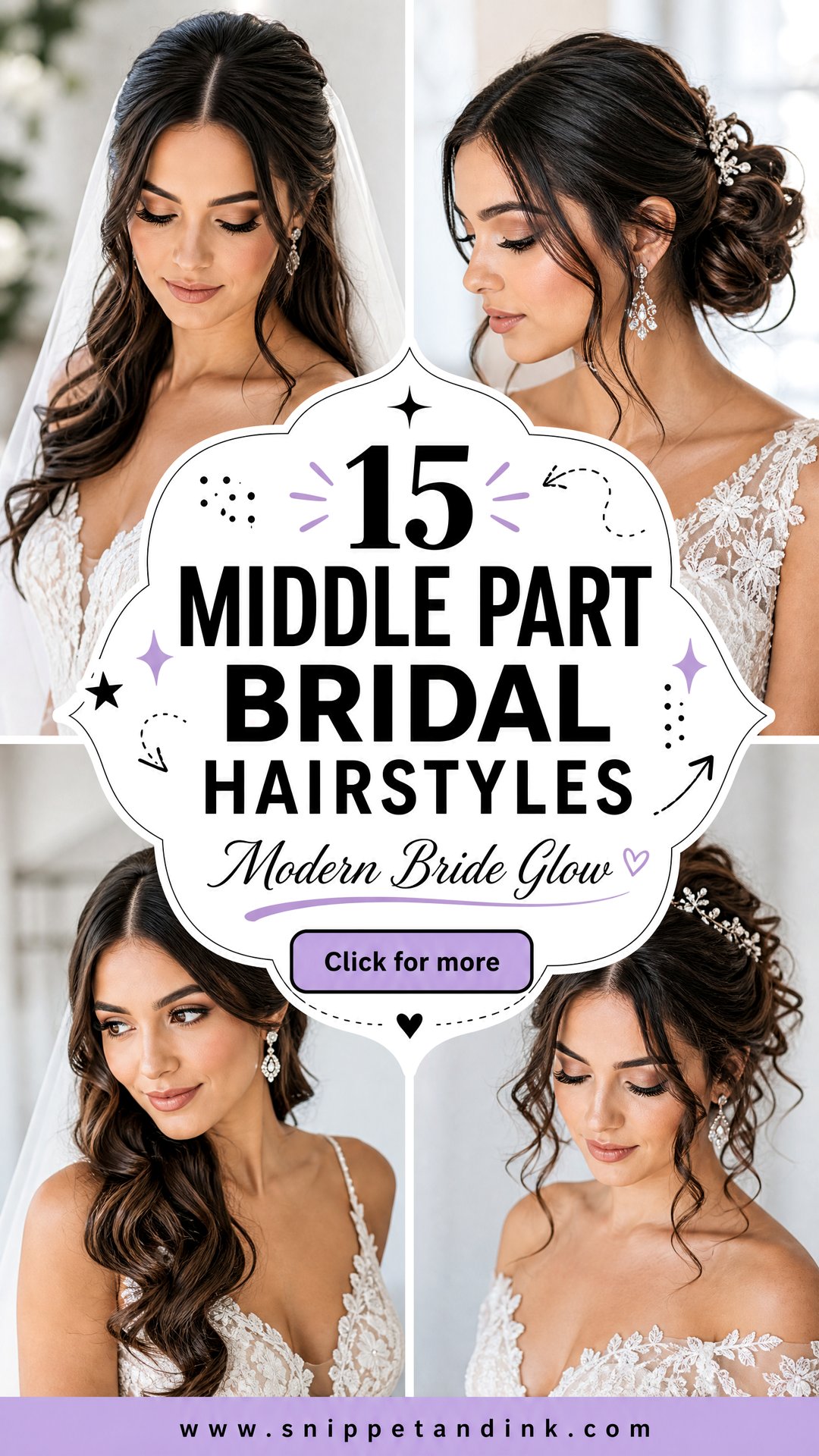 15 Middle Part Bridal Hairstyles for Sleek Modern Brides - 15 Middle Part Bridal Hairstyles for Sleek Modern Brides