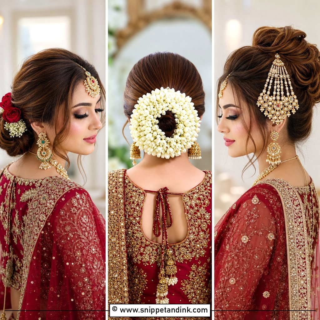 15 Pakistani Bridal Bun Hairstyles for Classic Wedding Grace
