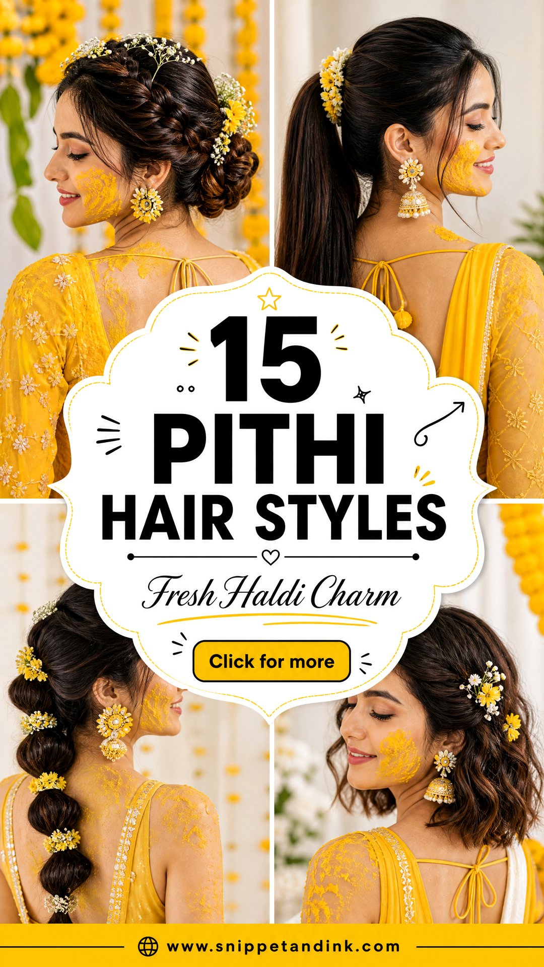 15 Pithi Hair Styles for Bride With Fresh Haldi Ceremony Charm - 15 Pithi Hair Styles for Bride With Fresh Haldi Ceremony Charm