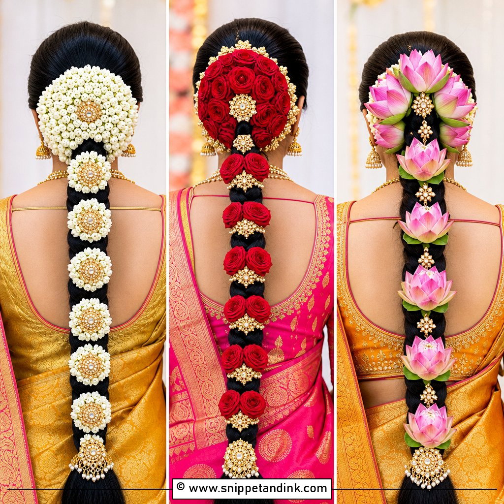 15 Poola Jadalu Bridal Hairstyles for a Regal South Indian Look