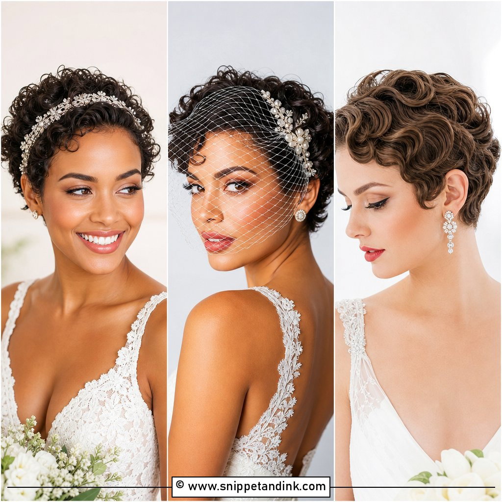 15 Short Curly Hair Bridal Hairstyles for Soft Glam
