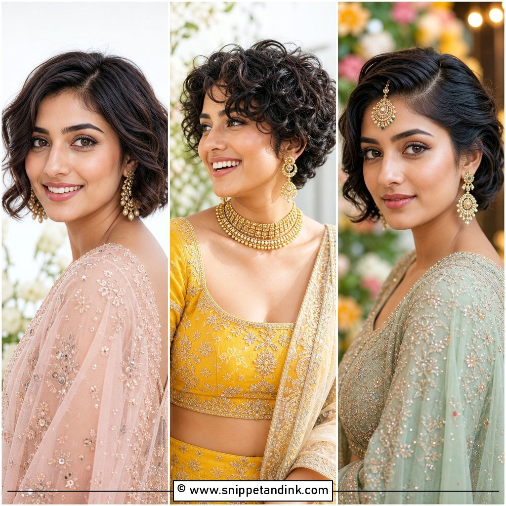 15 Short Hair Indian Engagement Hairstyles for Chic Brides