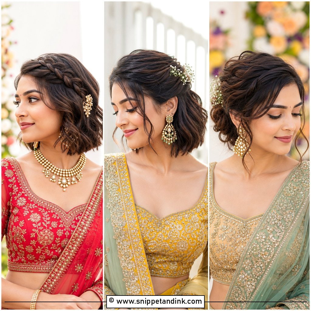 15 Short Hair Indian Wedding Hairstyles for Bridal Glam