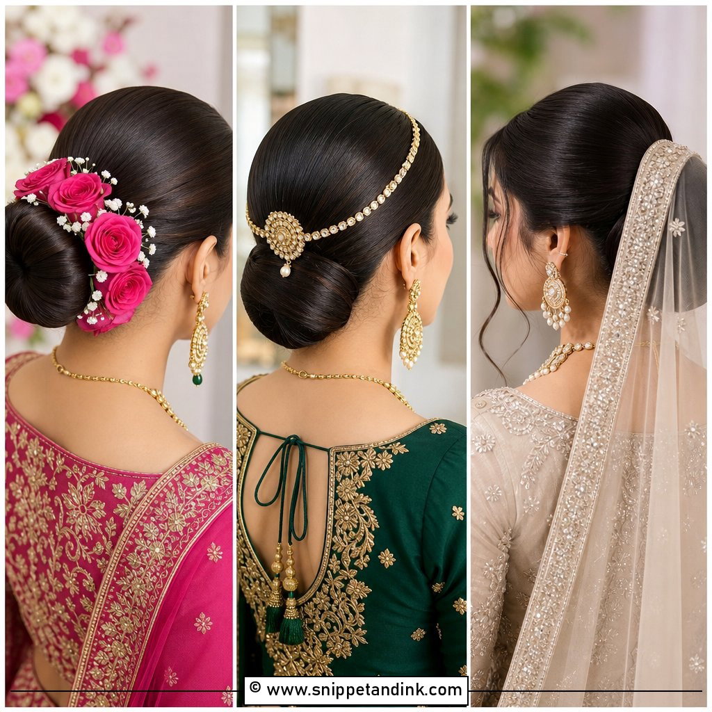 15 Sleek Bun Indian Wedding Ideas for Regal Bridal Style