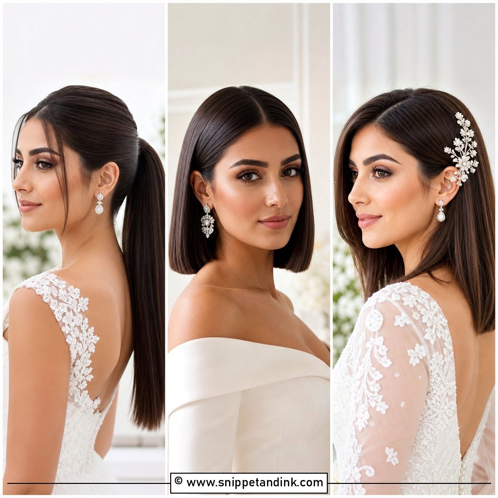 15 Straight Hairstyles for Bride Looks With Timeless Shine
