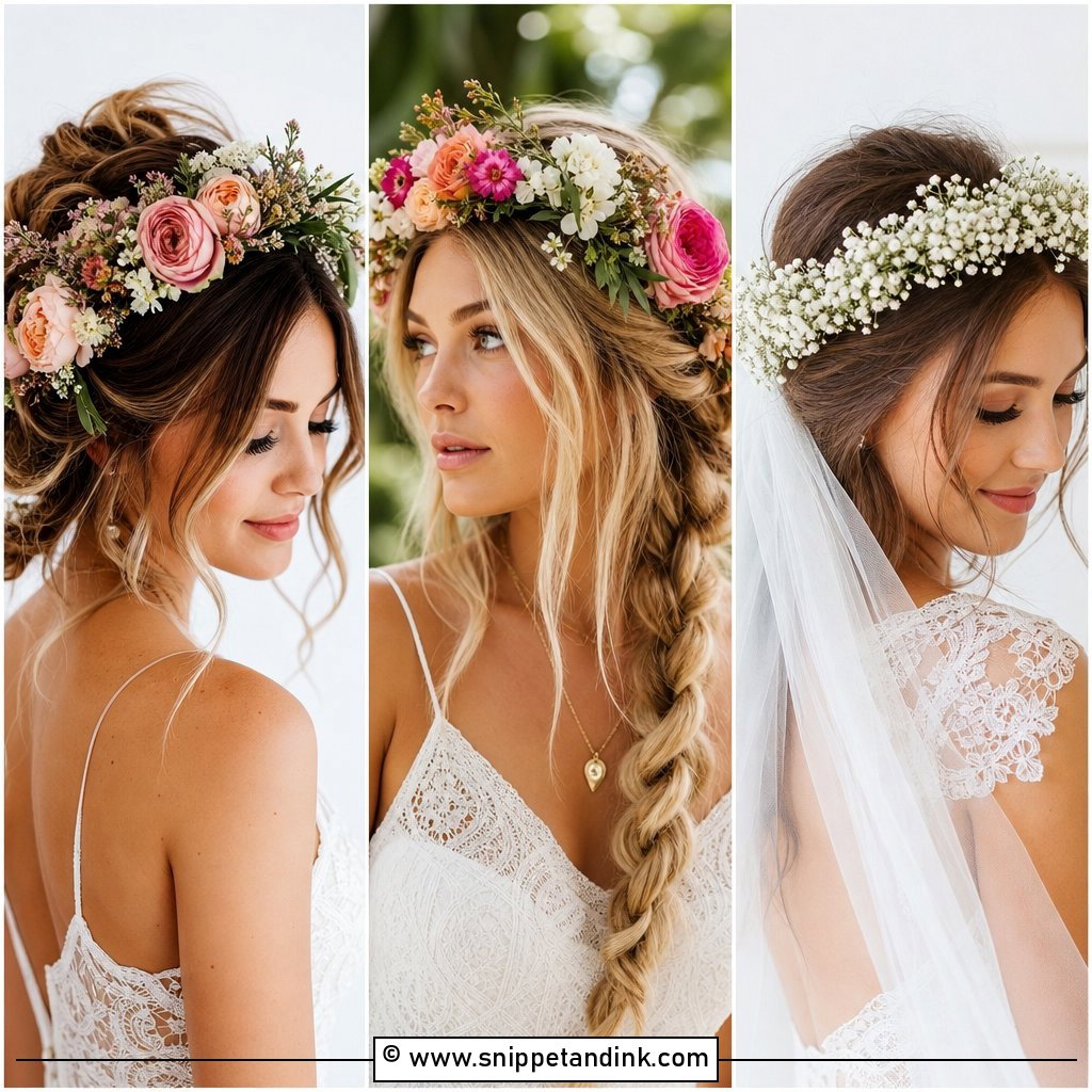 15 Wedding Flower Crown Hairstyles for Romantic Brides