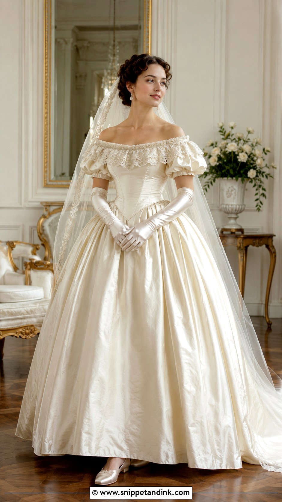 1800s Off Shoulder Wedding Dress - Snippet and Ink - 25 1800s Wedding Dress Ideas