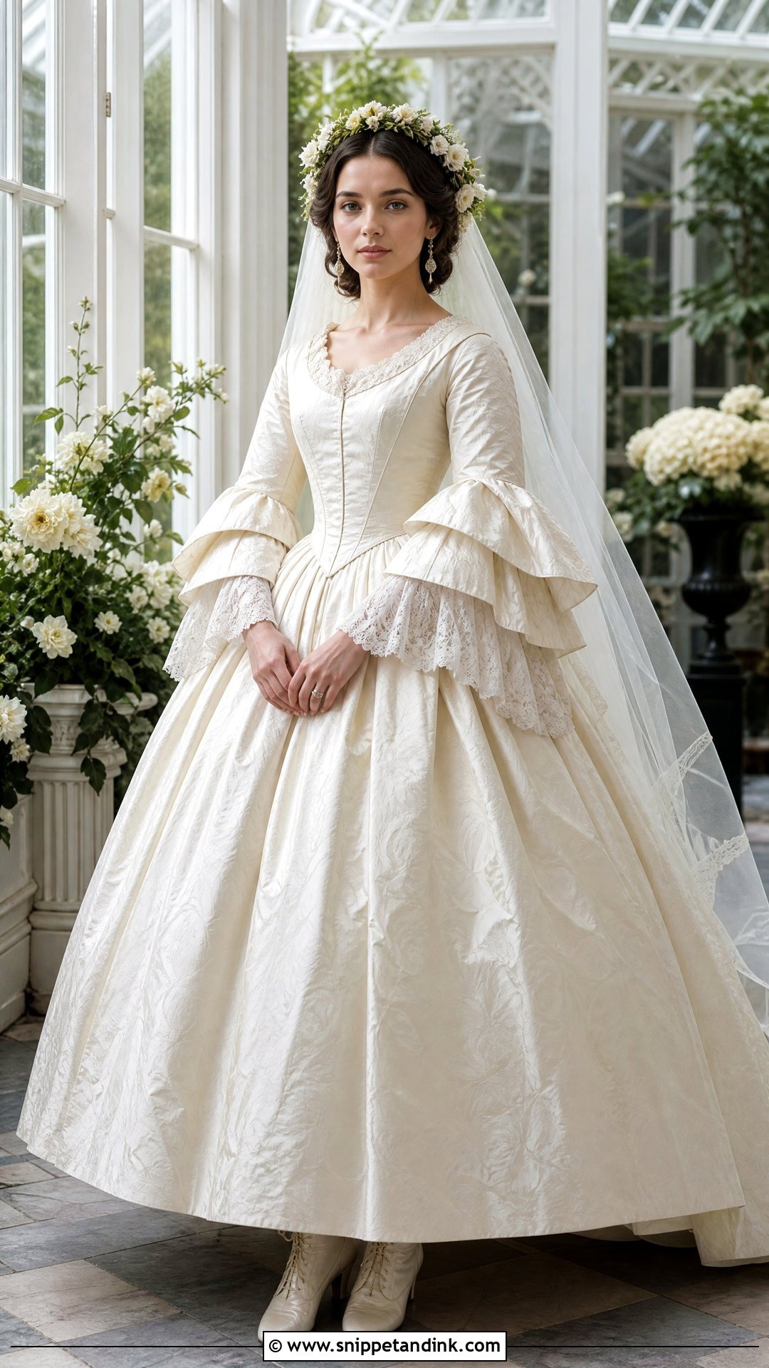 1850s Victorian Wedding Dress With Pagoda Sleeves - Snippet and Ink - 20 Victorian Wedding Dress 19th Century Ideas