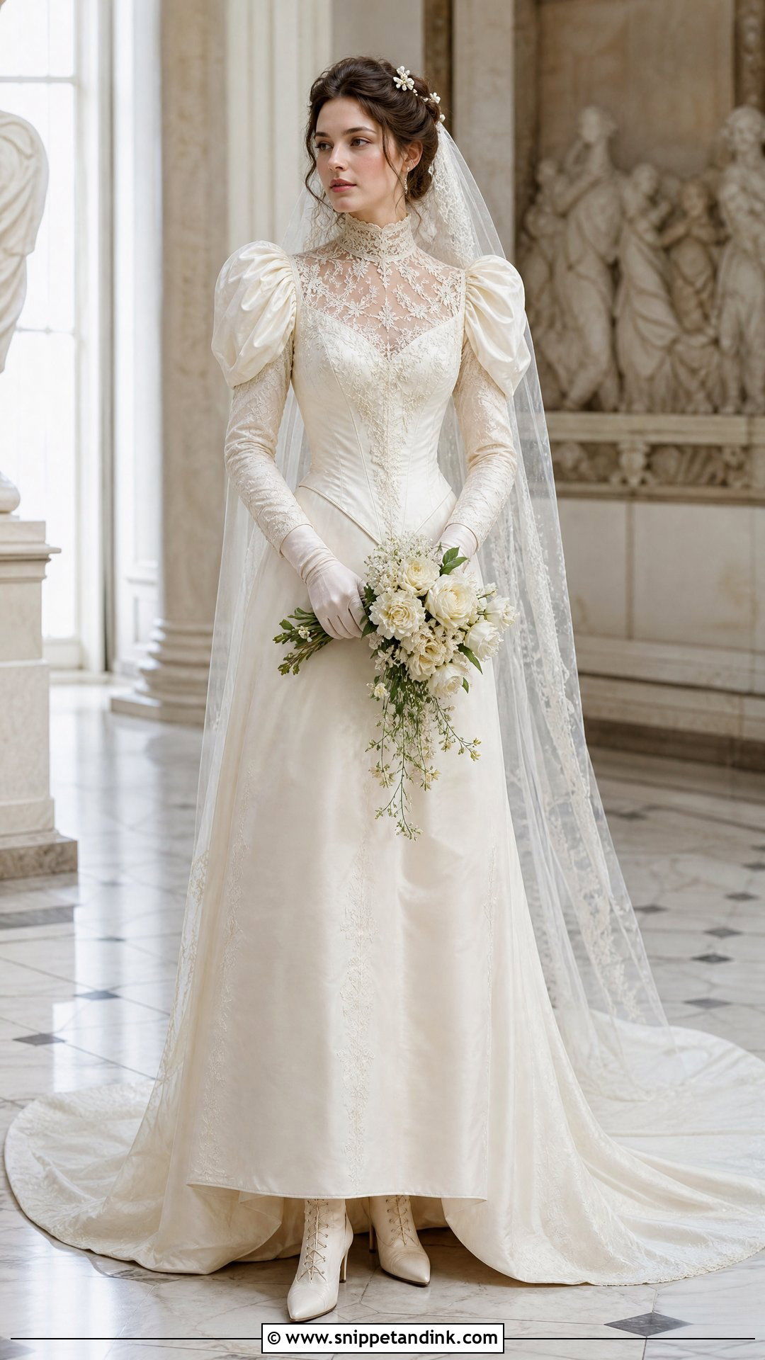1890s Victorian Wedding Dress With High Lace Collar - Snippet and Ink - 20 Victorian Wedding Dress 19th Century Ideas