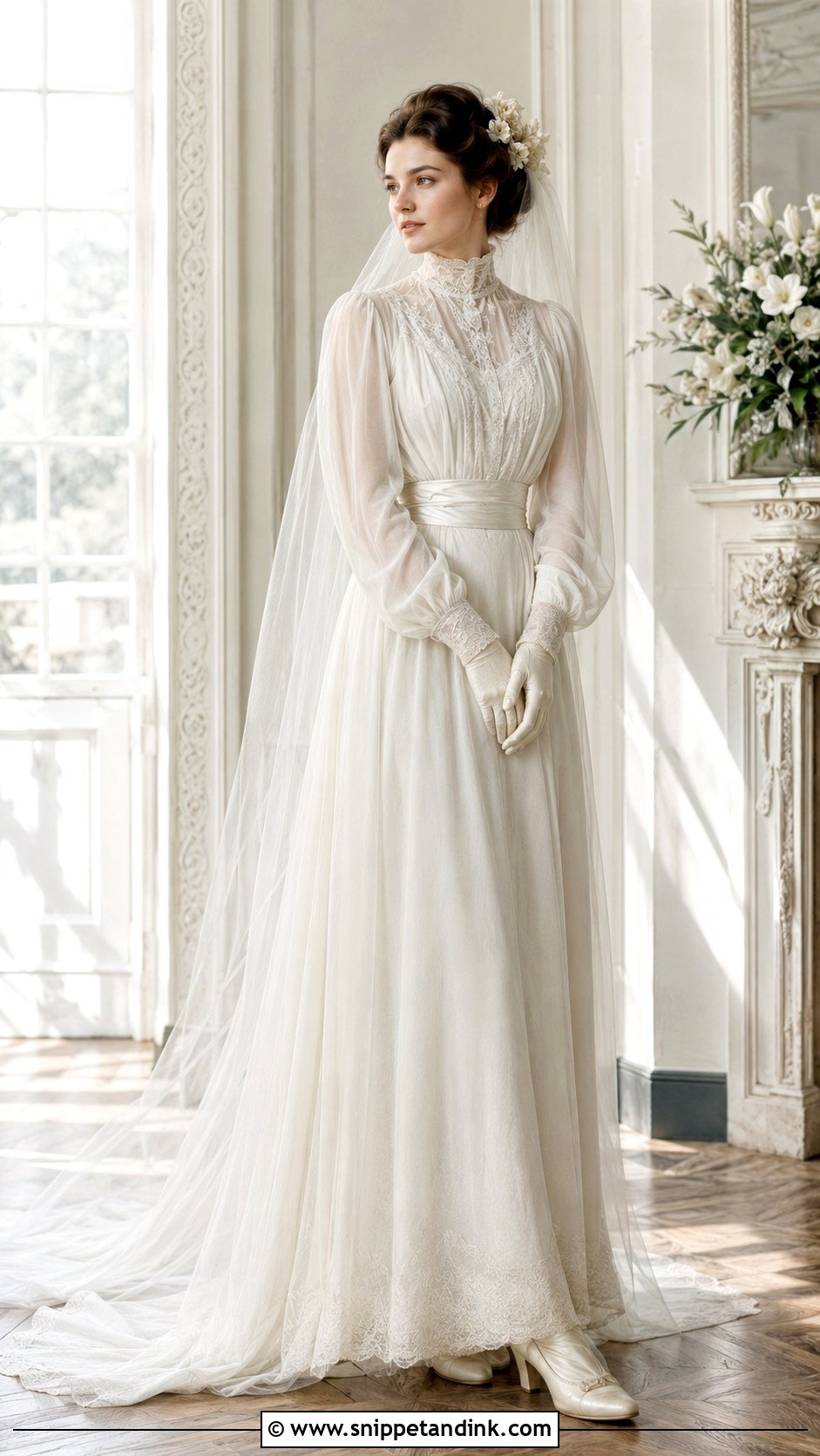 1900s Chiffon Overlay Wedding Dress - Snippet and Ink - 20 1900s Wedding Dress Ideas
