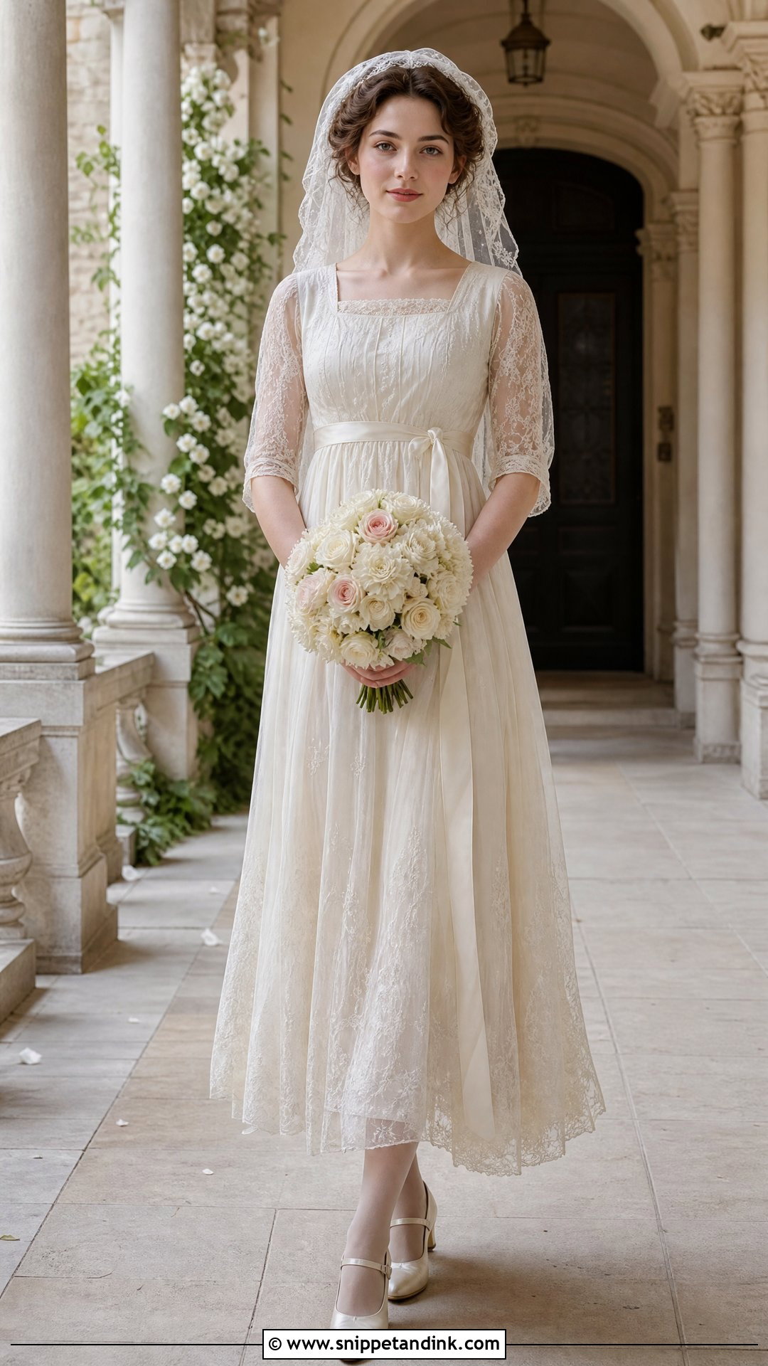 1910s Tea Length Wedding Dress With Sleeves - Snippet and Ink - 20 Vintage Wedding Dress with Sleeves