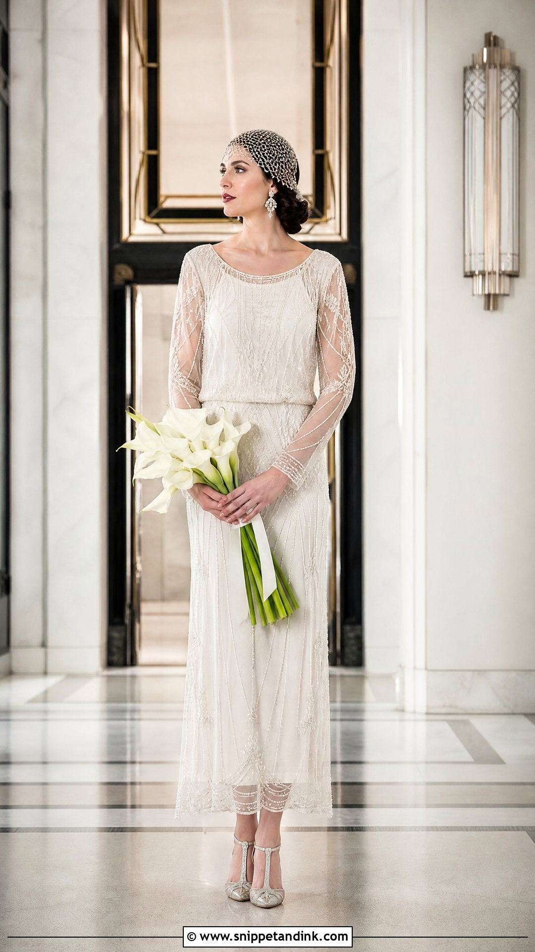 1920s Beaded Wedding Dress With Sheer Sleeves - Snippet and Ink - 20 Vintage Wedding Dress with Sleeves