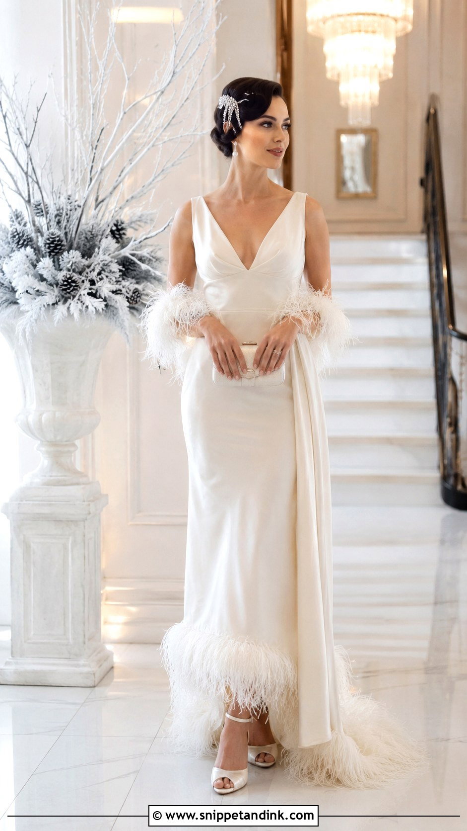 1920s Feather Trim Wedding Dress - Snippet and Ink - 25 1920 Wedding Dress Ideas