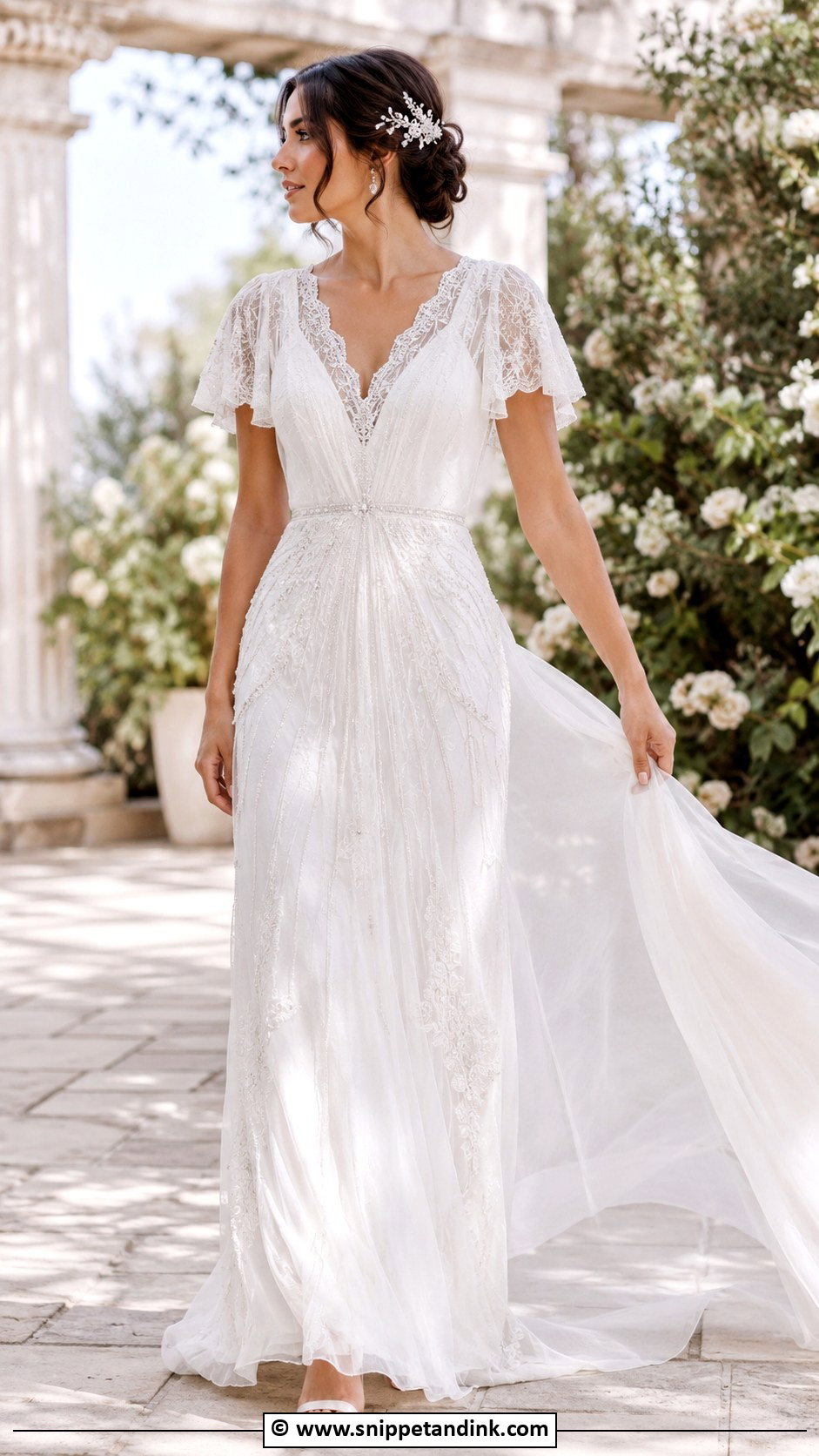 1920s Flutter Sleeve Wedding Dress - Snippet and Ink - 30 1920s Wedding Dress Ideas